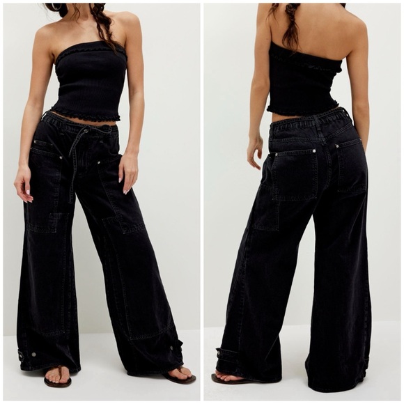 We The Free Denim - NWT Free People We the Free CRVY Outlaw Wide-Leg Jeans - black jasper - XS